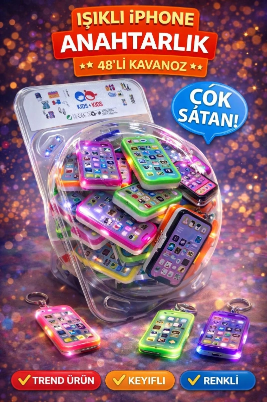 IŞIKLI İPHONE ANAHTARLIK / 48Lİ KAVANOZ